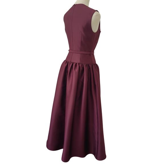 Self-Portrait Burgundy Taffeta Midi Dress US 4 - Picture 9 of 12